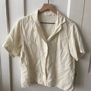 Uniqlo Off White Cream Short Sleeve Button Up